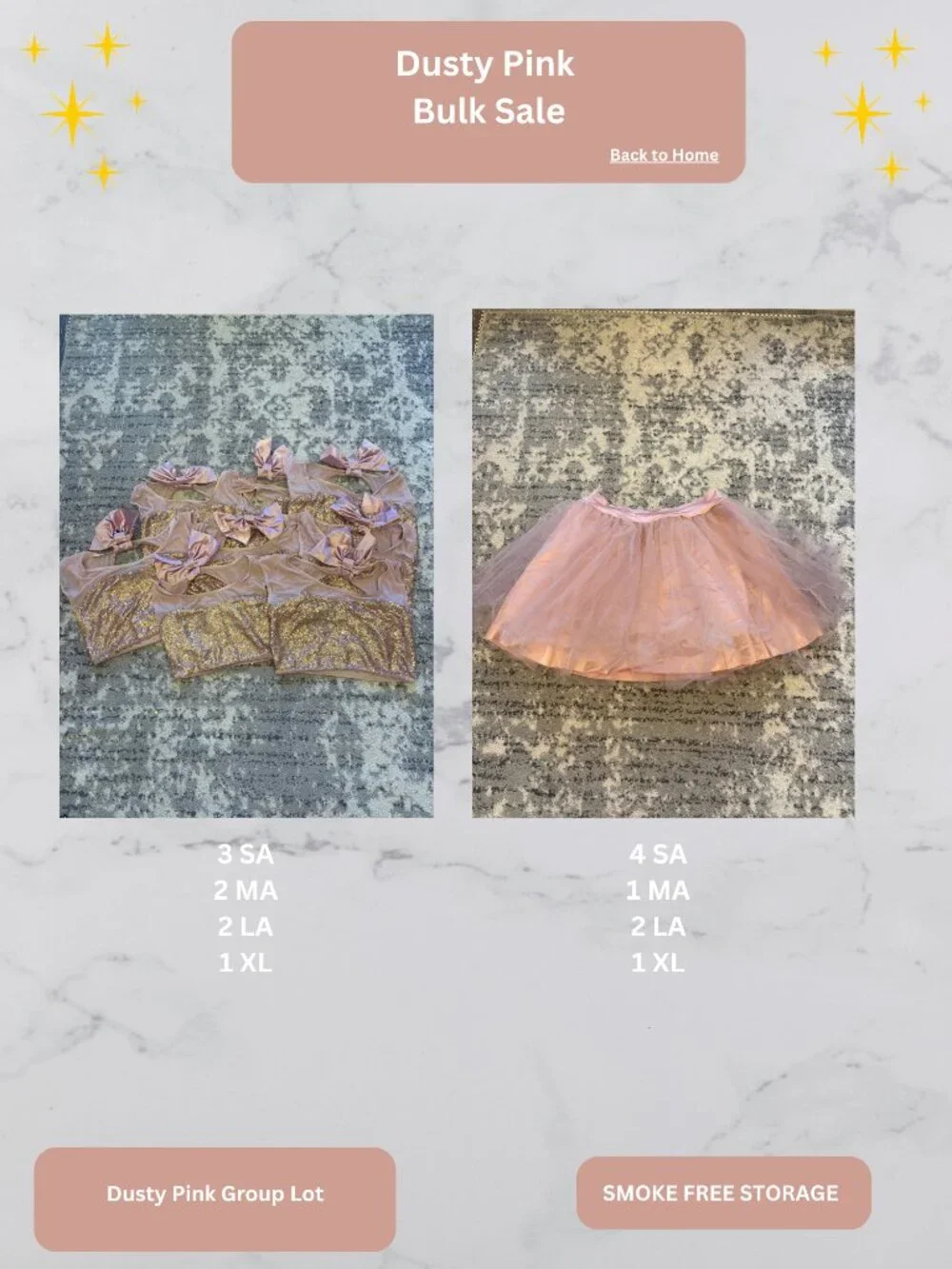 Dusty Pink Dance Costume Lot Sale: Top and Bottom: 8 complete sets: Multi-size
